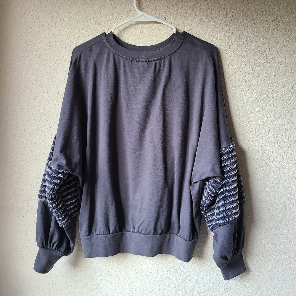 Young Fabulous & Broke Slate Gray Pullover Sweater with Textured Sleeve Panels